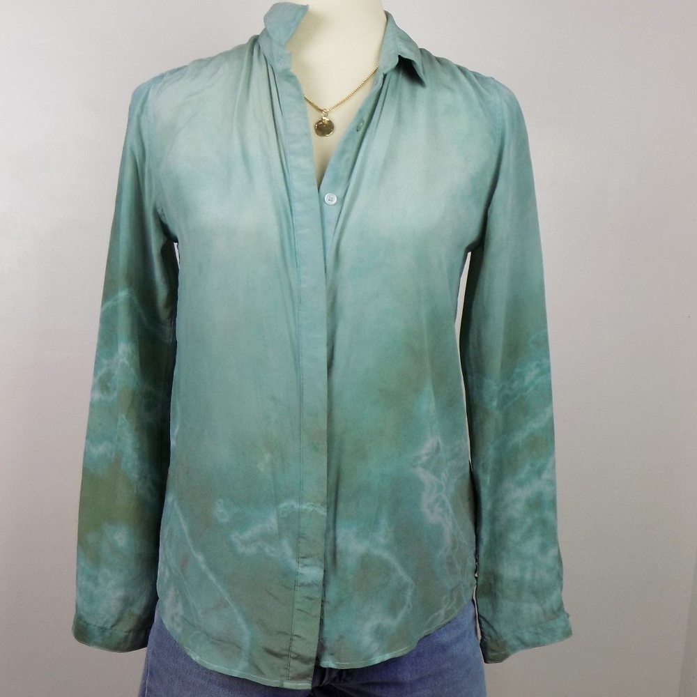 100% Silk pajama style button up blouse hand dyed ombré
